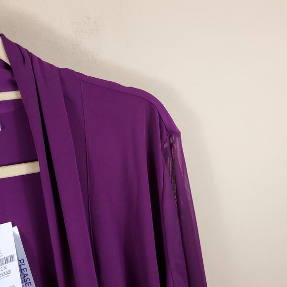 Catherines Mesh Inset Long Length Open Front Cardigan in Purple Size 2X - Picture 4 of 10